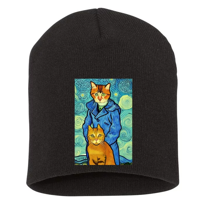 Cat Lover Gift Van Gogh Style Art Short Acrylic Beanie