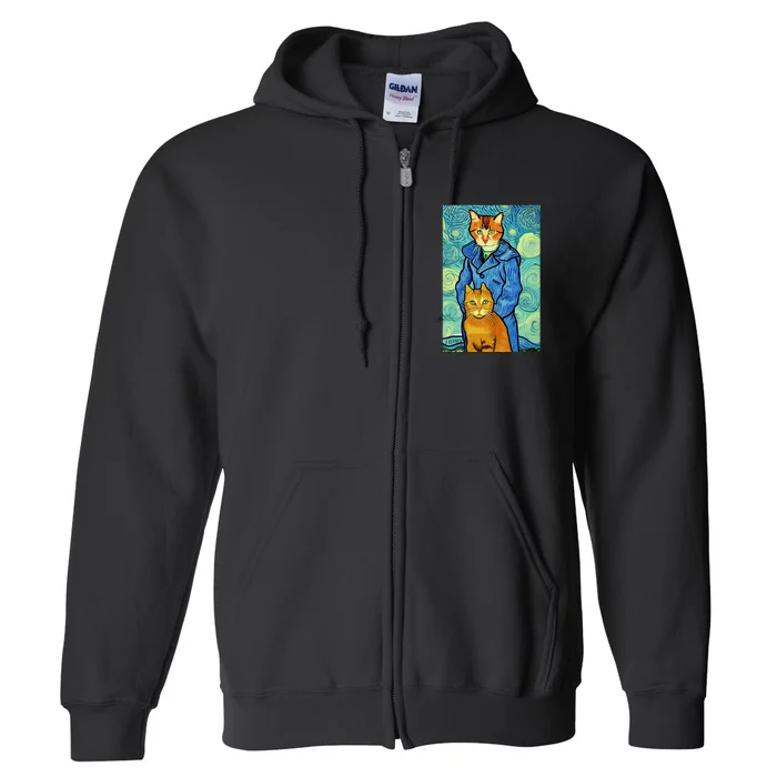 Cat Lover Gift Van Gogh Style Art Full Zip Hoodie