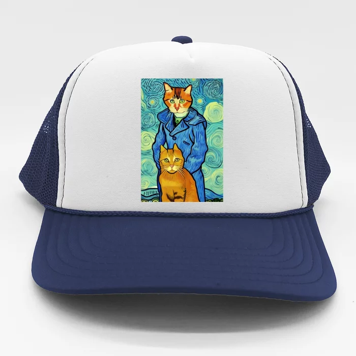 Cat Lover Gift Van Gogh Style Art Trucker Hat