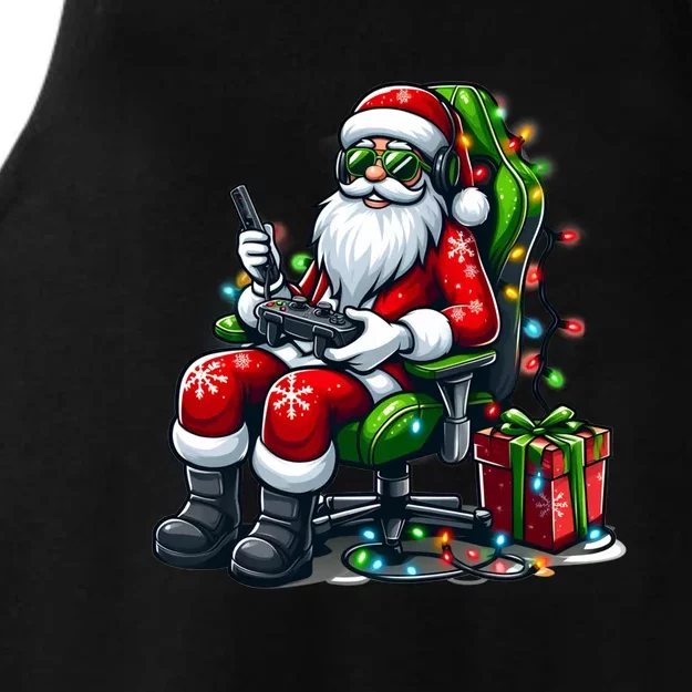 Christmas Lights Gamer Santa Video Gaming Controller Funny Gift Ladies Tri-Blend Wicking Tank