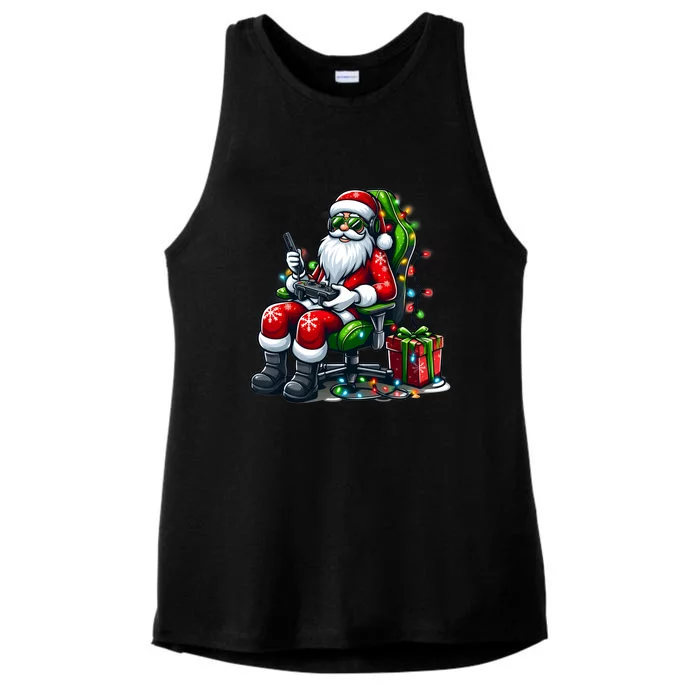 Christmas Lights Gamer Santa Video Gaming Controller Funny Gift Ladies Tri-Blend Wicking Tank