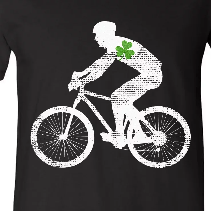 Cycling Lovers Green Shamrock Leaf St Patricks Day V-Neck T-Shirt