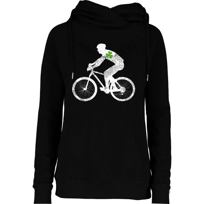 Cycling Lovers Green Shamrock Leaf St Patricks Day Womens Funnel Neck Pullover Hood