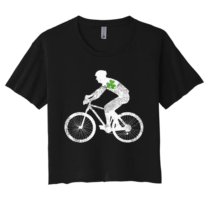 Cycling Lovers Green Shamrock Leaf St Patricks Day Women's Crop Top Tee