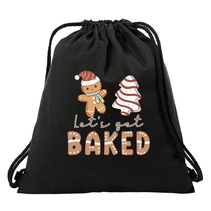 Christmas Let's Get Baked Gingerbread Tree Cake Funny Xmas Drawstring Bag