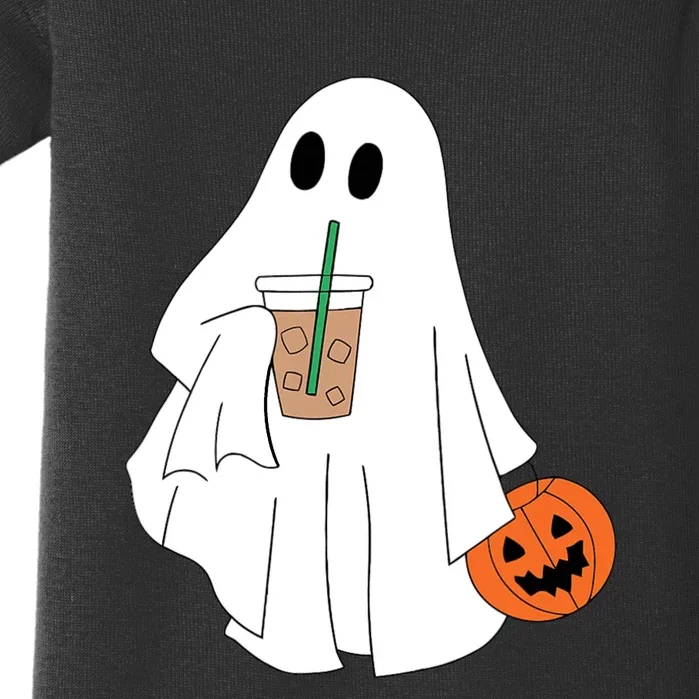 Cute Little Ghost Drinking Coffee Halloween Spooky Season Baby Bodysuit