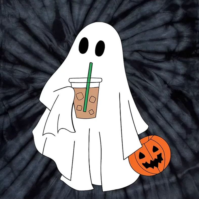 Cute Little Ghost Drinking Coffee Halloween Spooky Season Tie-Dye T-Shirt