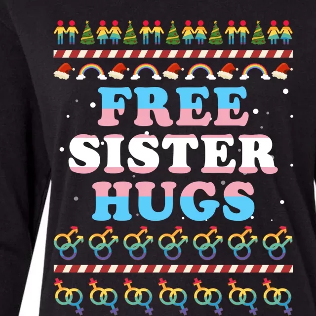 Christmas Lgbt Gift Free Sister Hugs Pride Ugly Xmas Great Gift Womens Cotton Relaxed Long Sleeve T-Shirt