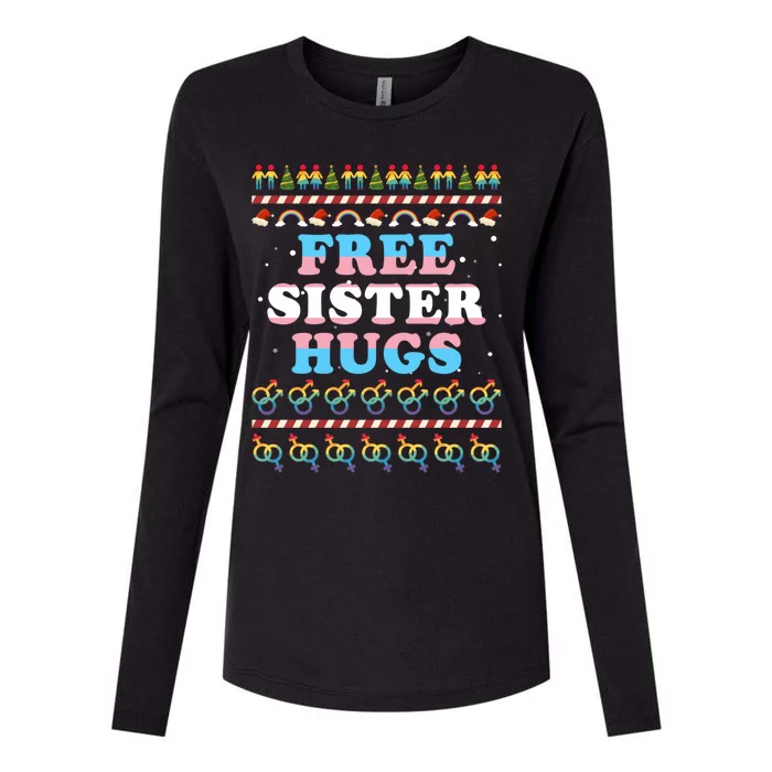 Christmas Lgbt Gift Free Sister Hugs Pride Ugly Xmas Great Gift Womens Cotton Relaxed Long Sleeve T-Shirt