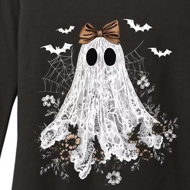 Cute Lace Ghost Halloween Womens CVC Long Sleeve Shirt