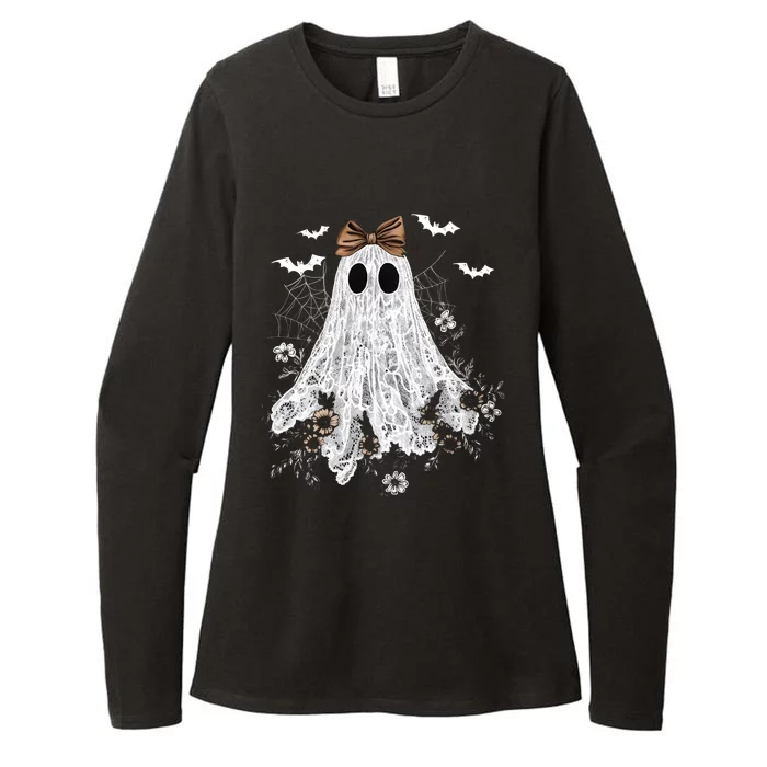 Cute Lace Ghost Halloween Womens CVC Long Sleeve Shirt