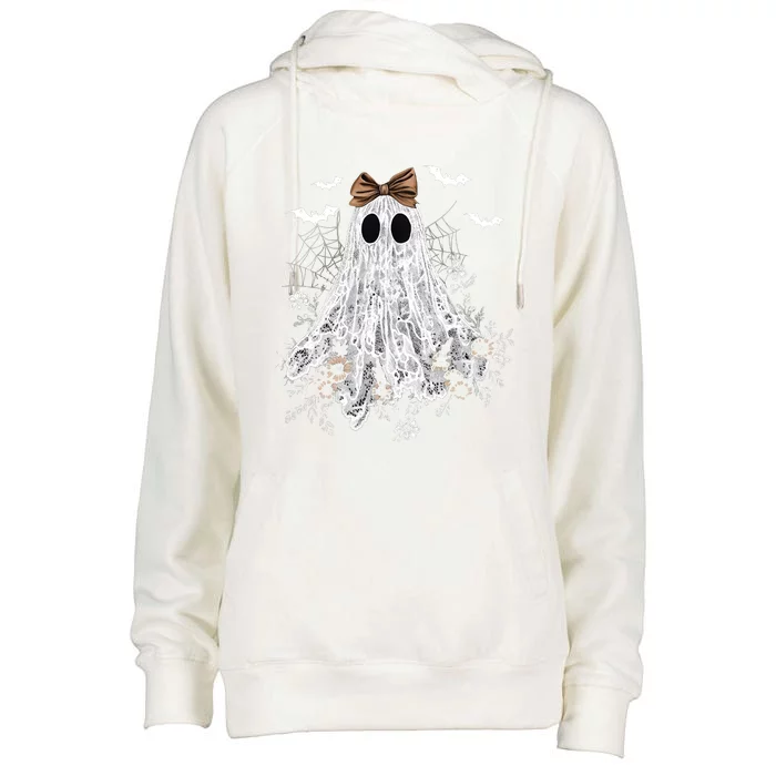 Cute Lace Ghost Halloween Womens Funnel Neck Pullover Hood