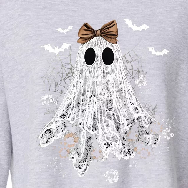 Cute Lace Ghost Halloween Cropped Pullover Crew