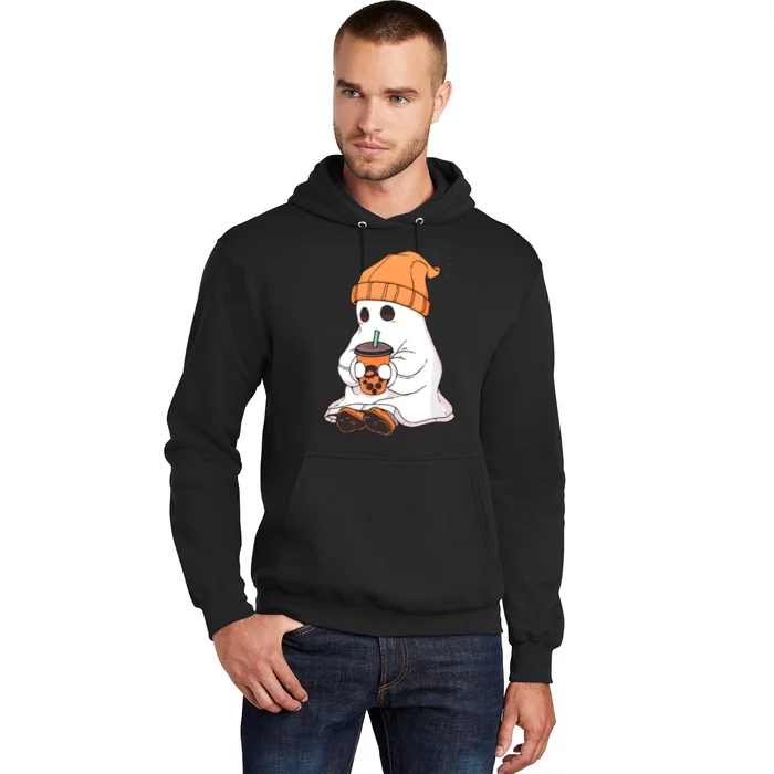 Cute Little Ghost Drinking Coffee Halloween Spooky Season Hoodie