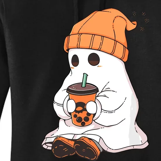 Cute Little Ghost Drinking Coffee Halloween Spooky Season Women's Pullover Hoodie