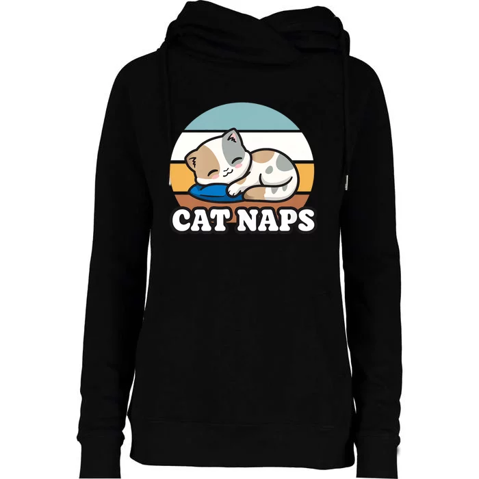 Cat Lovers Gift Nap Lover Sleepy Cute Kawaii Cat Naps Womens Funnel Neck Pullover Hood