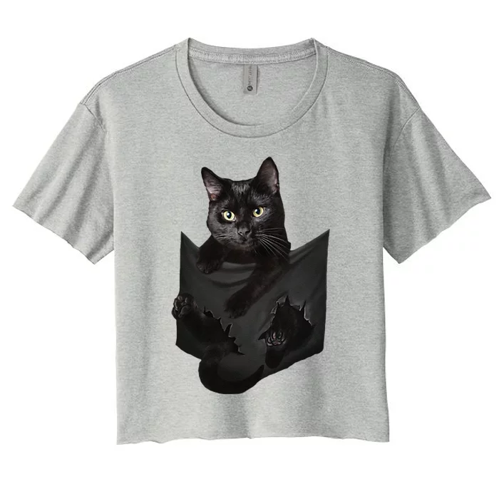 Cat Lovers Gifts Black Cat In Pocket Funny Kitten Face Women's Crop Top Tee