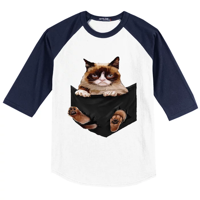 Cat Lovers Gifts Grumpy In Pocket Funny Kitten Face Baseball Sleeve Shirt