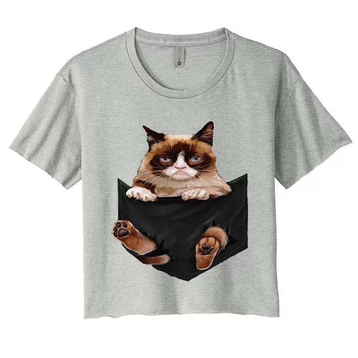 Cat Lovers Gifts Grumpy In Pocket Funny Kitten Face Women's Crop Top Tee