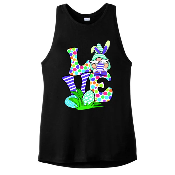 Cute Love Gnome Easter Egg Hunting Bunny Ladies Tri-Blend Wicking Tank