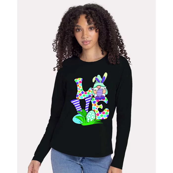 Cute Love Gnome Easter Egg Hunting Bunny Womens Cotton Relaxed Long Sleeve T-Shirt