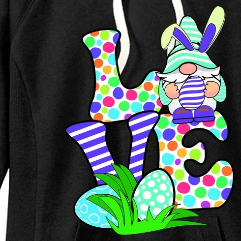 Cute Love Gnome Easter Egg Hunting Bunny Women's Fleece Hoodie