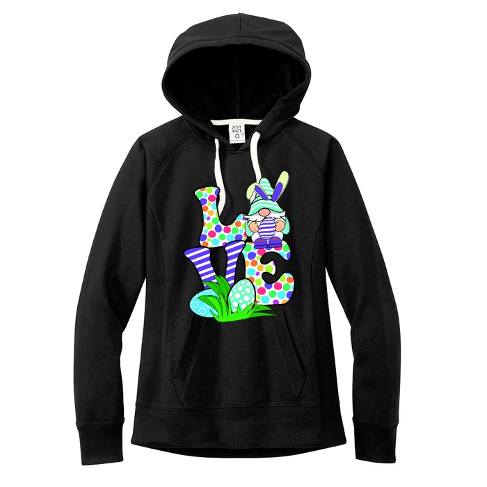 Cute Love Gnome Easter Egg Hunting Bunny Women's Fleece Hoodie