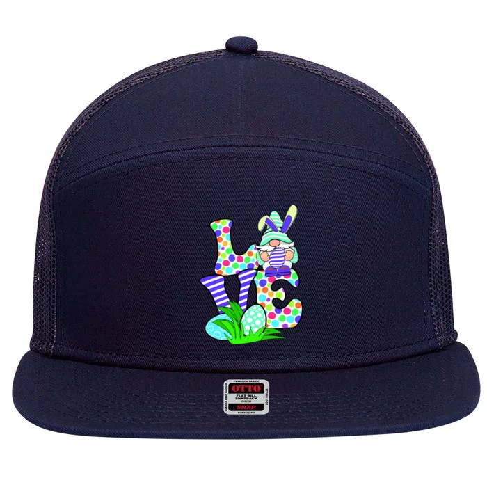 Cute Love Gnome Easter Egg Hunting Bunny 7 Panel Mesh Trucker Snapback Hat