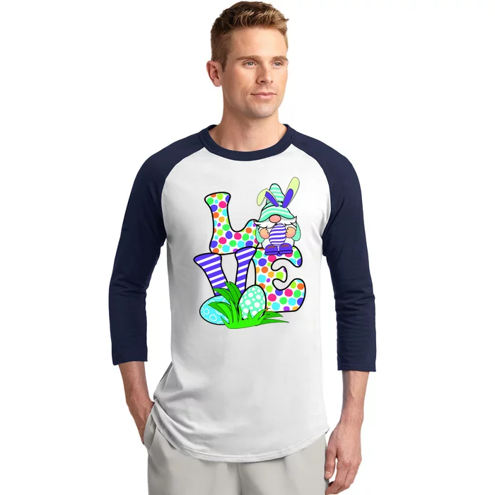 Cute Love Gnome Easter Egg Hunting Bunny Baseball Sleeve Shirt