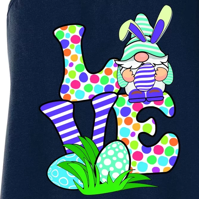 Cute Love Gnome Easter Egg Hunting Bunny Women's Racerback Tank