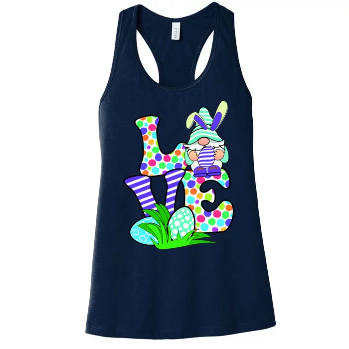 Cute Love Gnome Easter Egg Hunting Bunny Women's Racerback Tank