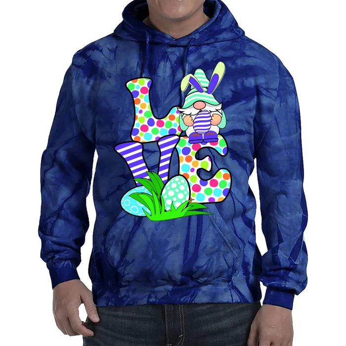 Cute Love Gnome Easter Egg Hunting Bunny Tie Dye Hoodie