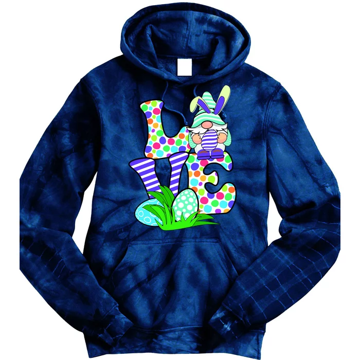 Cute Love Gnome Easter Egg Hunting Bunny Tie Dye Hoodie