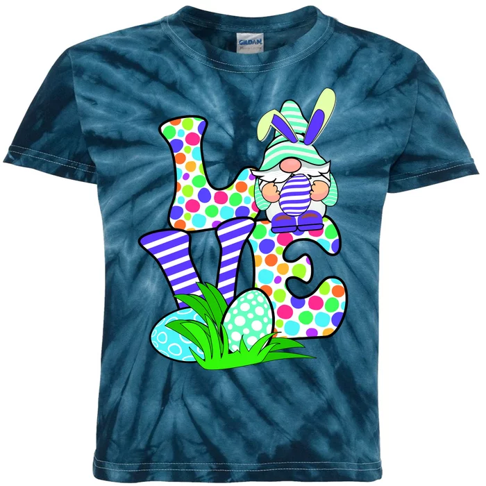 Cute Love Gnome Easter Egg Hunting Bunny Kids Tie-Dye T-Shirt