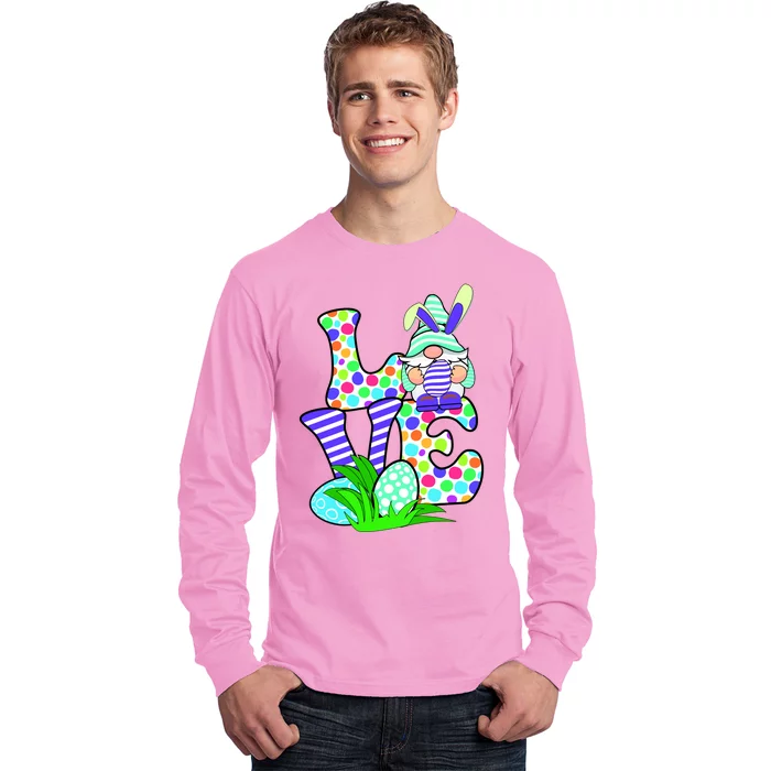 Cute Love Gnome Easter Egg Hunting Bunny Long Sleeve Shirt