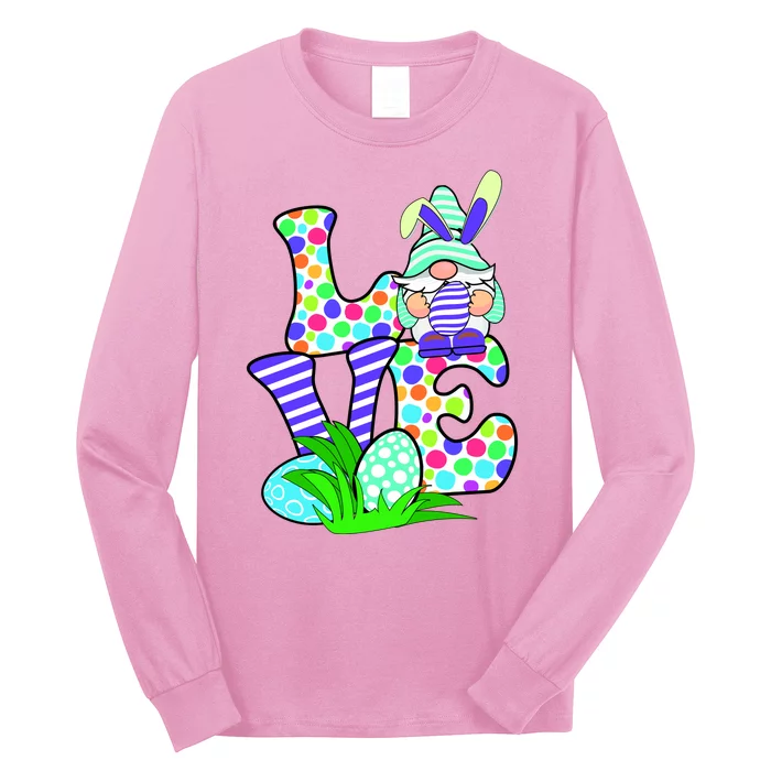 Cute Love Gnome Easter Egg Hunting Bunny Long Sleeve Shirt