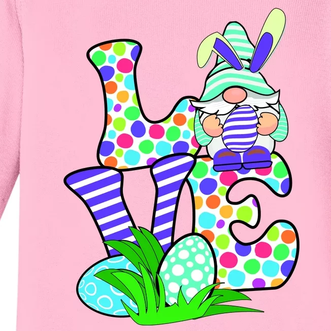 Cute Love Gnome Easter Egg Hunting Bunny Baby Long Sleeve Bodysuit