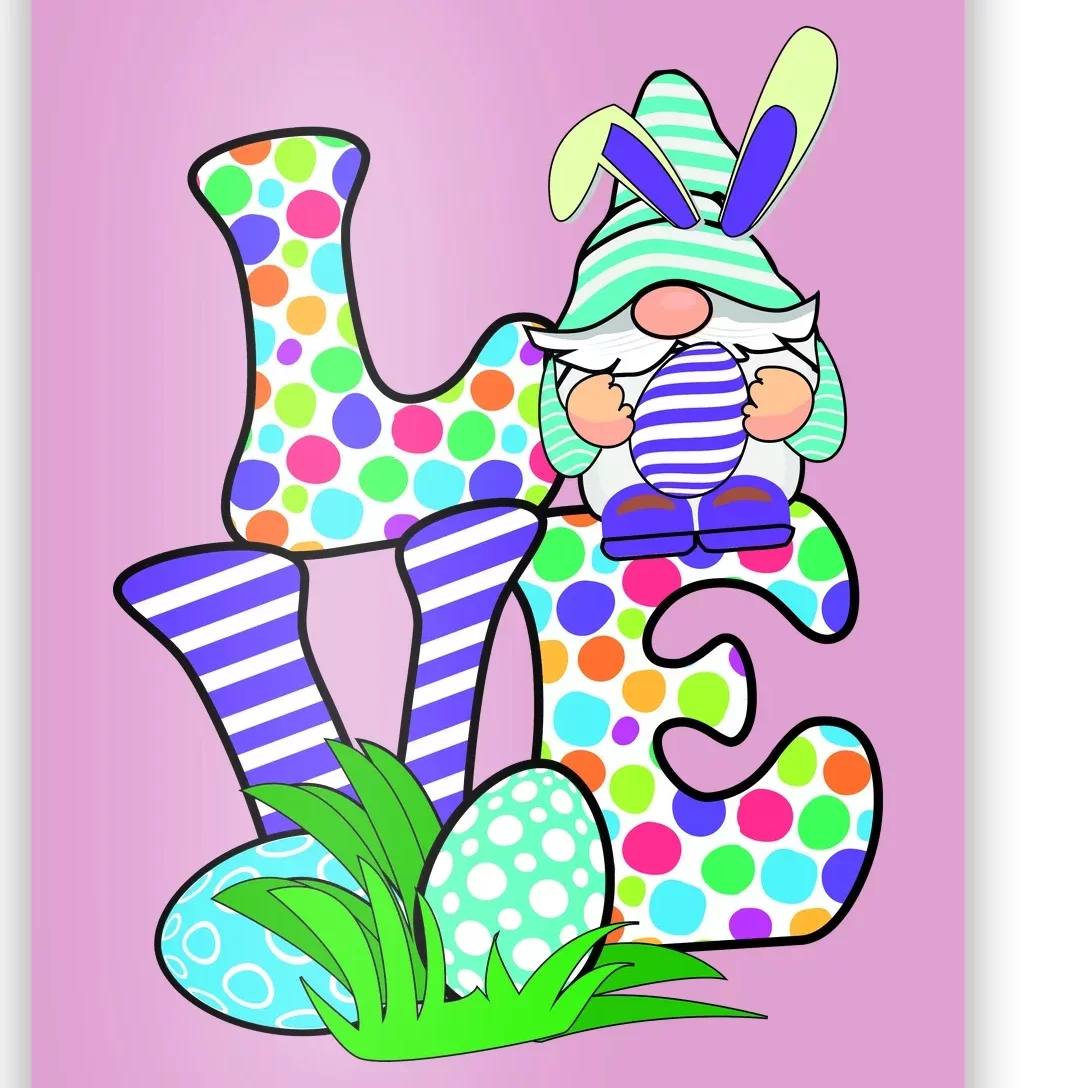 Cute Love Gnome Easter Egg Hunting Bunny Poster