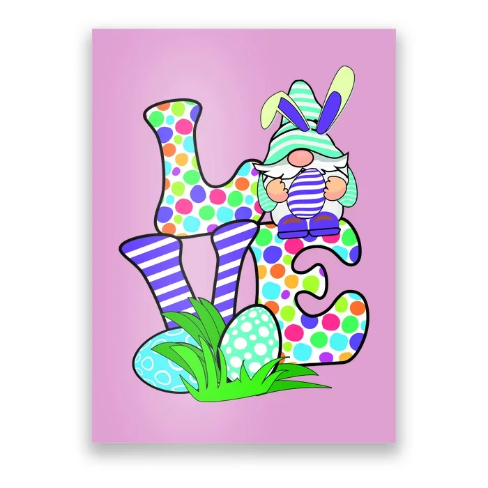 Cute Love Gnome Easter Egg Hunting Bunny Poster