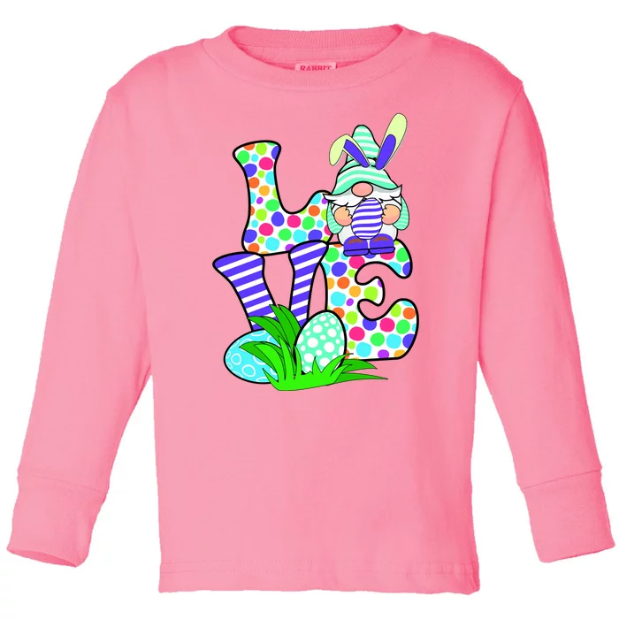 Cute Love Gnome Easter Egg Hunting Bunny Toddler Long Sleeve Shirt