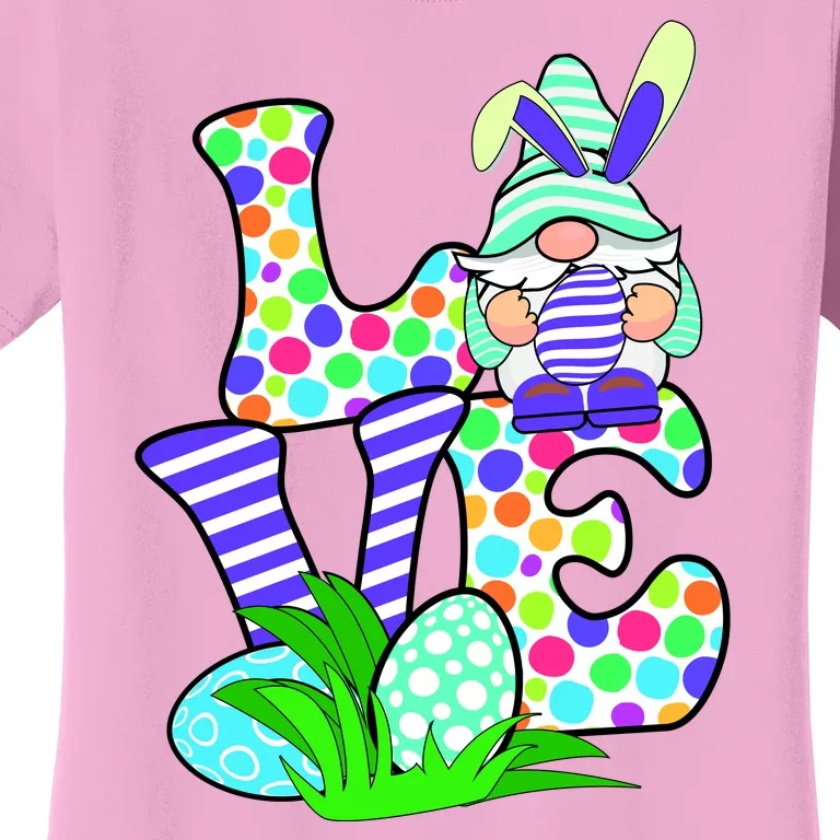 Cute Love Gnome Easter Egg Hunting Bunny Women's T-Shirt