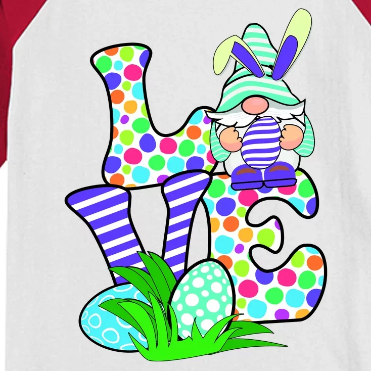 Cute Love Gnome Easter Egg Hunting Bunny Kids Colorblock Raglan Jersey