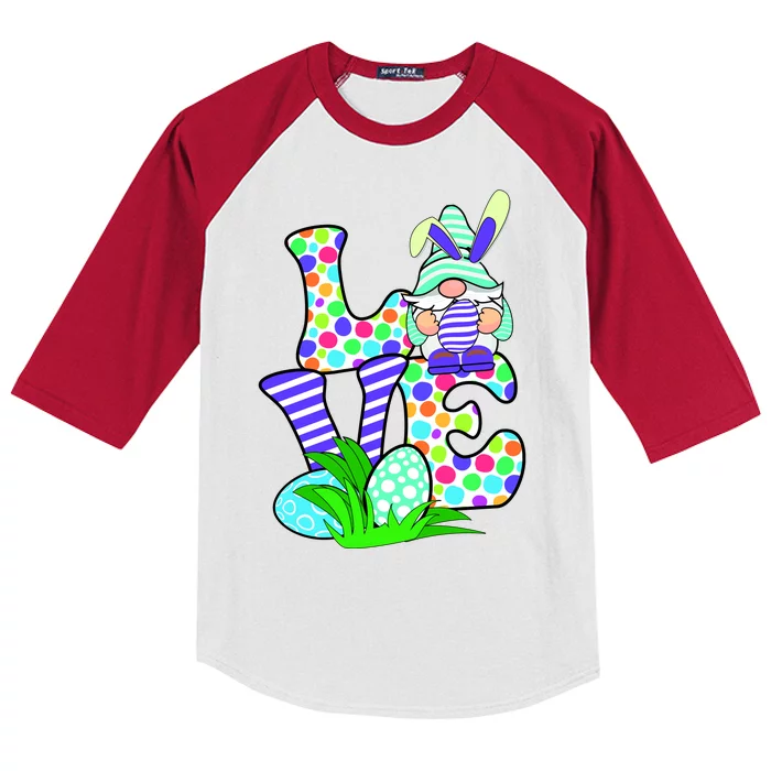 Cute Love Gnome Easter Egg Hunting Bunny Kids Colorblock Raglan Jersey