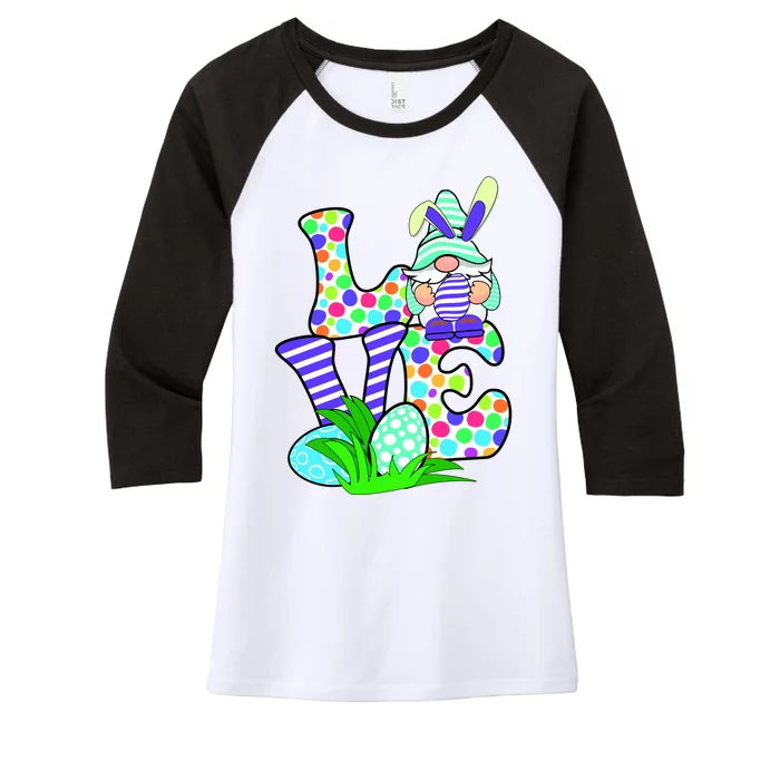 Cute Love Gnome Easter Egg Hunting Bunny Women's Tri-Blend 3/4-Sleeve Raglan Shirt