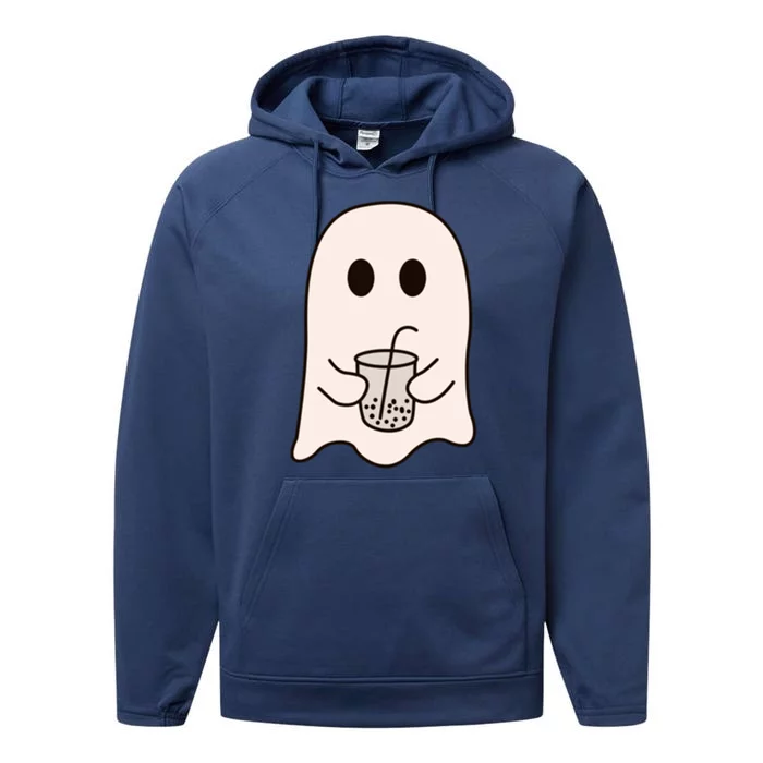 Cute Little Ghost Ice Coffee Halloween Costume Spooky Season Gift Performance Fleece Hoodie