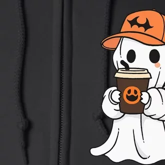 Cute Little Ghost Drinking Coffee Halloween Spooky Season Full Zip Hoodie