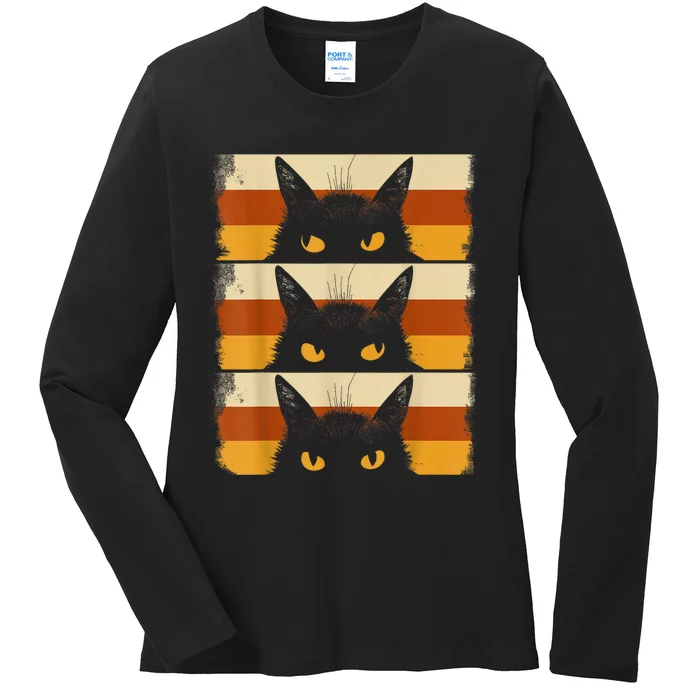 Cat Lover Grumpy Black Kitten Cat Mom Cat Dad Ladies Long Sleeve Shirt