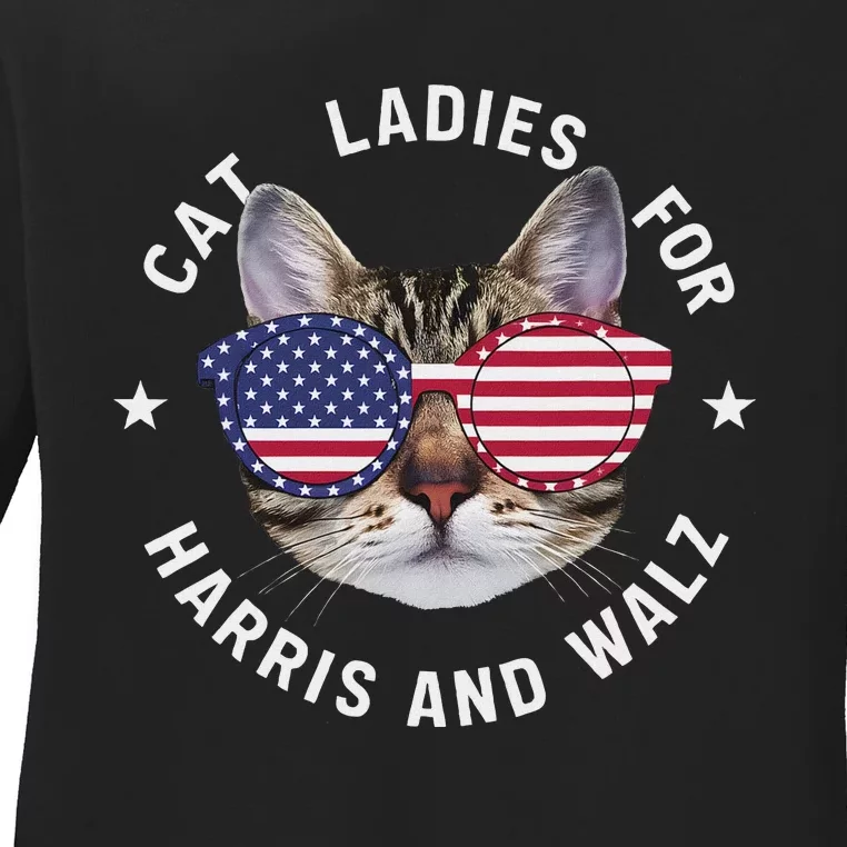 Cat Ladies Harris Waltz 2024 Cat Ladies For Harris Walz 2024 Ladies Long Sleeve Shirt