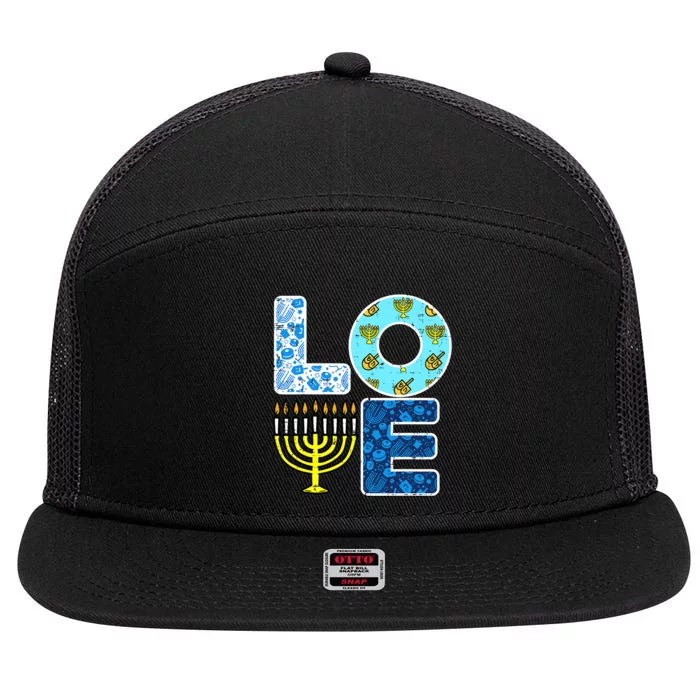 Cute LOVE Hanukkah Decorations Dreidel Menorah Chanukah 7 Panel Mesh Trucker Snapback Hat