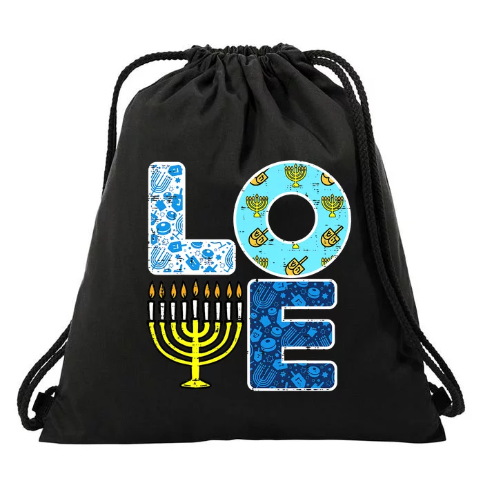 Cute LOVE Hanukkah Decorations Dreidel Menorah Chanukah Drawstring Bag